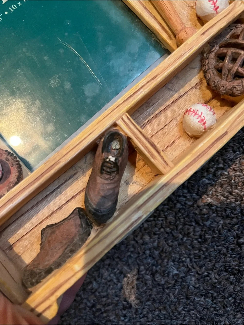 Wood Display Tray with Baseball and Sports Accents - Natural Wood